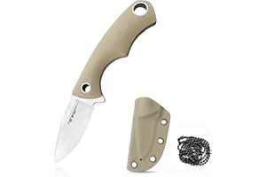 Nóż TONIFE Squirrel Full Tang Neck Knife o stałym ostrzu 4,3 cm i długości 11,9 cm z kydexową pochwą i łańcuszkiem kulkowym do polowania, biwakowania i przetrwania (Khaki)