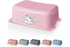 ‎DOCARI DOCARI Tritthocker Kinder Einhorn Rosa Pink - Kindertritt Waschbecken stabil und rutschfest - Toilettenhocker Kinder Hocker Badezimmer - Kinderhocker Tritthocker für Kinder Tritt Hocker Kinder Bad