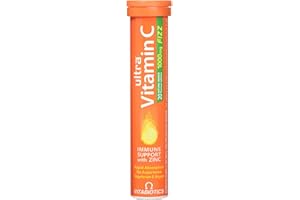 Vitabiotics Ultra Vitamin C Effervescent, Dissolvable with Zinc, Orange Flavour, 20 Tablets, Pack of 1