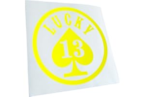 Kiwistar - Adesiva per Auto - Lucky 13 10 x 10 cm- Giallo Fluo - - Giallo Neon - Scritte per Camion, Moto, Bici, Veicoli, Laptop, Camper, Autobus - Tuning