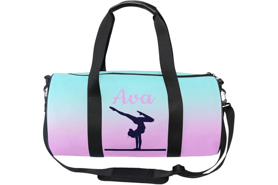 Personalised Gymnastics Bag for Girls Gradient Cyan Custom Name Kids Gym Bag Dance Bags Sport Gymnastics Equipment Storage Customise Gymnastics Gifts for Gymnastics