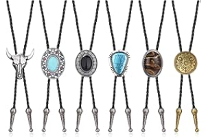Adramata 6Pcs Bolo Tie para Hombres Western Cowboy Corbata Cuero Ojo Tigre Natural Accesorios para Disfraces Halloween