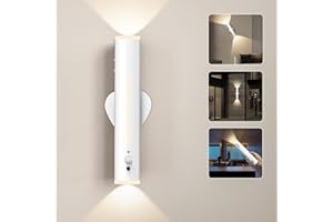 Hapfish Aplique Pared Interior con Sensor de Movimiento, 3000mAh Luz LED Recargable Sin Cable con Pilas, Metal 360° Giratorio, Lampara Pared Magnetica Inalambrica para Dormitorio, Exterior, Estar