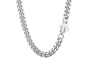PROSTEEL 6MM Curb Cuban Chain Necklace for Mens Jewelry, 28 inches, 316L Stainless Steel/Gold Plated/Black Color (Send Gift Box)