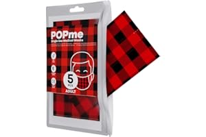 Mascherine Colorate Monouso, Mascherina Chirurgica Colorata CE, con Clip Nasale Adattabile, Bustina con Chiusura Ermetica, Modello Tartan Rosso, 5 Pezzi, POPme