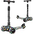 KOUREVON 3 Wheeler Kick Scooter for Kids with Powerful Weight Capacity of 80kgs. PU Light Wheels, 4 Level Height Adjustment, with Grafity Design for Kids Aged 3-20 for Kids