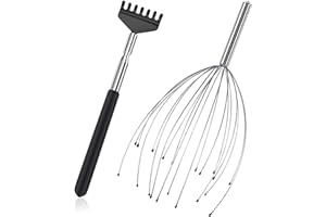 Peutpy 1 Argento Artiglio Da Massaggio 1 Telescopico Grattaschiena Massaggiatore, Massaggiatore Per La Testa Con 20 Bracci , Estensibile Grattaschiena Gratta Spalle Schiena Estensibile, 20-68 Cm