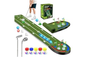 TERRAMUS Golf Putting Mat for Kids, Toy Golf Set with Light up Holes, Glowing Balls, Practice Putting Green with 2 Clubs, Golfing Mats Indoor Outdoor, Sport Game Gifts for Kids Teens Family