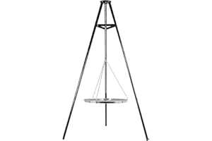 La Hacienda Tripod with BBQ Cooking Grill - Adjustable Height - Portable - Camping, Black