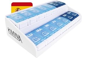 KMINA Pastillero Semanal 2 Tomas Español, Grande, Organizador de Medicamentos, Patentado