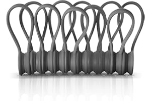 10 Pieces Magnetic Cable Ties, Xrkuu Grey Reusable Cable Organisers Silicone Magnetic Cable Clips Cord Organiser Cable Straps for Organizing and Bundling Wires, Earphone Cable, Cords, Charger