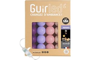 GuirLED - Łańcuch świetlny LED z bawełnianymi kulami USB – lampka nocna dla dziecka 2 h – podwójny zasilacz USB 2 A w zestawie – 3 intensywności – 16 kulek 1,6 m – pochodzenie