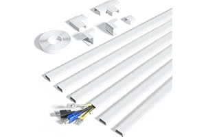 kinkaivy Cable Trunking for Wall, 2.4 M Trunking for TV Cable, On-Wall Cable Concealer, White Cable Trunking kit to Hide 3-4 Wires for TV and Computers in Home Office, 6 X L400 mm, W30 mm, H17 mm
