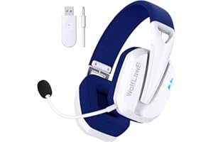 WolfLawS TA3000 Wireless Gaming Headset for PC, PS5, PS4, 2.4GHz/Bluetooth USB Over-Ear Headphones with Detachable and Built-in Mics, Noise Isolation, 48+ Hour Battery, Low Latency, Lightweight-White