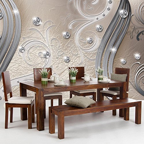 Vlies Fototapete PREMIUM PLUS Wand Foto Tapete Wand Bild Vliestapete – Ornamente Abstrakt Perlen Ranke Diamant Blätter Schwung Streifen – no. 557, Größe: 400 x 280 cm Vlies - 9