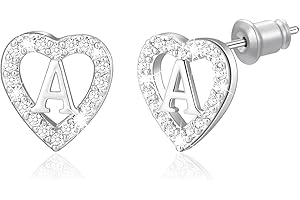 MISS CHIPMUNK Heart Stud Earrings for Girls Women14K Gold Plated Hypoallergenic Heart Shaped Cubic Zirconia Alphabet Letter Earrings Christmas Birthday Gifts for Women