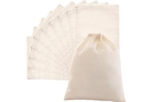 XIAOJING0 10 piezas Bolsa Reutilizable de Regalo Con Cordon Bolsa Tela Pequeña Muselina para Abarrotes Te Colgar Blanco Pequeño Secos Especias Chocolate Nueces Café Lavanda Cocinar,Hacer Mermelada-20x25cm