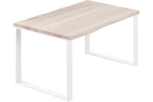 LAMO Manufaktur Esstisch Küchentisch Schreibtisch Couchtisch aus Massivholz, mit Baumkante 100x60x76 cm (AxBxH), Modern, Roh/Weiss, LOB-01-A-001-9016M