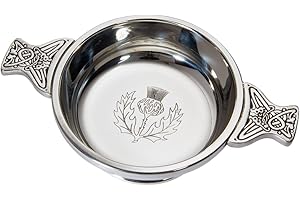Wentworth Pewter - Thistle Pewter Quaich Whisky Tasting Bowl Loving Cup Burns Night (Medium 100mm Diameter)