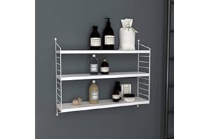 [en.casa] Regał ścienny, regał metalowy, biały, matowy, regał wiszący z 3 półkami, regał łazienkowy, regał kuchenny, regał ścienny, półka ścienna do salonu