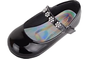 ABSOLUTE FOOTWEAR Childrens Kids Toddlers Girls Slip On Faux Patent Leather Casual Smart Floral Shoes