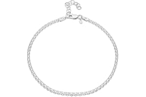 Amberta Italian Sterling Silver Anklet for Women 925 | Adjustable Ankle Bracelets for Women Beaded Heart Summer Jewellery