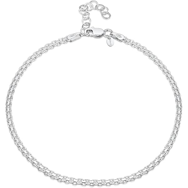 NKlaus Cavigliera Donna Argento 925 - Catena Singapore 27cm, Larghezza 3,4mm, Chiusura Moschettone, Elegante