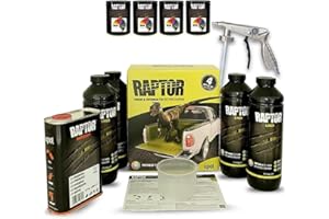 LACKMIX.DE Raptor Upol 4,19 L. Bouteilles Kit: de 4x revêtements de peinture + 4x concentré de peinture Toutes les couleurs RAL + de durcisseur + Standard pistolet. (RAL 1003 Jaune de sécurité)