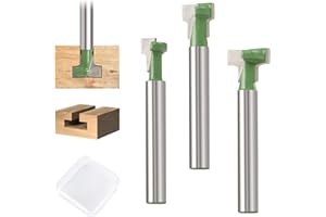 Jubaopen 3PCS 6mm Fresa Madera Broca Fresadora Broca Fresadora Madera Ranura en T Brocas para Esquinas y Ranuras Tornillo Hexagonal 5/16 3/8 1/2 Madera Maciza, Tableros de Partículas (Acero carbono)