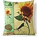 Vanki vintage serial soft Linen Square Decorative Throw Pillow Case Cushion Cover 18X 18 inches,bloom sunflower and leaf pattern