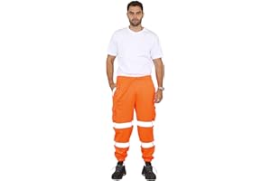 Grunge Wear® Hi Viz Men's Fleece Work Trousers Reflective Safety Hi Vis Joggers - Men High Visibility Combat Workwear Bottoms Pants Plus Size S-5XL
