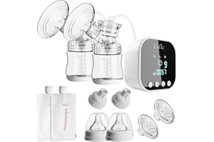LULIA Double Electric Breast Pump Portable Strong Suction Pain Free Breastfeeding Pump with 2 Sizes of Flange 4 Modes & 9 Levels Milk Ultra-Quiet Rechargeable for Travel&Home Backflow Protector BPA Free