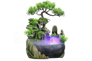 Xshelley indoor Tabletop Fountains ， rockery, water, waterfall, plants, desktop fountain, atomizing humidifier fountain, home office desktop decorations, automatic pump with power switch