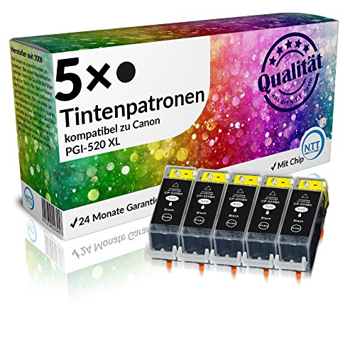 N.T.T.® 5x Tintenpatronen XL mit Chip kompatibel zu Canon PGI-520BK Schwarz / Black, Sparpack
