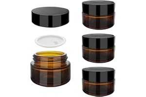 SyiXute 4 Pezzi 20 ml Ambrato Vasetti di Vetro,Riutilizzabile Vasetti di Vetro Cosmetici,Vasetti Creme Vuoti con Tappo a Vite Tappo per Cosmetici Lozioni Crema oli Essenziali