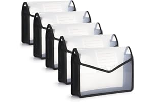 ‎FYY FYY Dokumententasche A4,5 Stück Dokumentenmappe A4 Sammelmappen mit Druckknopf Kunststoff Umschlag Mappe Wasserdicht Sichttasche Dokumenten mit Karte für Reise Büro Dokument Schule,A4 klar + Schwarz