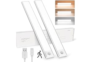 Under-Unit Light Kitchen 54 LEDs, Bestyks Pack of 2 LED Cabinet Lighting, 1000 mAh Motion Sensor LED Light Strip, 3 Colour Modes, Dimmable for Stairs, Bedroom, 30 cm