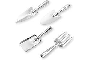 OPAHUTER 4PCS Gartenwerkzeug Set, Schwerlast Edelstahl Gartenarbeit Kit, Werkzeug Zum Pflanzen von Blumen, Robuste Gartenwerkzeug Set mit Handschaufel, Spitze Schaufel, Handgabel und Spaten