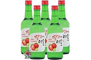 YOAXIA MARKE 5er Pack - [ 5x 360ml ] HITEJINRO Soju Jinro Strawberry/Soju mit Erdbeergeschmack Alc. 13% vol. + ein kleiner Glücksanhänger gratis