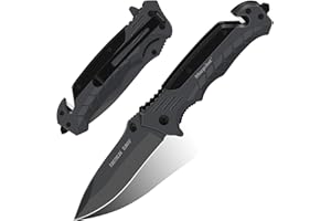 morpilot Navaja Plegable Cuchillo de Acero Inoxidable con Punta Rompevidrio y Cutter Cinturón Cuchillo Plegable con Mango Acero Inoxidable para Acampar, Picnic, Caza