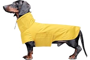 Geyecete Dachshund Raincoat,Miniature Dachshund Raincoat Waterproof Adjustable Dachshund Raincoat with High neck with Harness Hole for Dachshund-Yellow-S