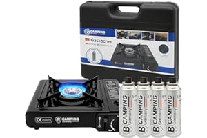 HUMPTI Camping Gas Portatil con Bombona, Pack Hornillo + 4 Cartuchos, Hornillo Camping Gas Portátil, Cocinal, Infernillo, Fogareiro