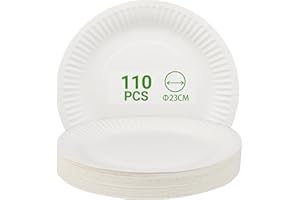 RMIVEGLIA 110 Platos Cartón Blancos de 23 cm – Platos Papel para Cumpleaños, Fiestas y Barbacoas – Platos Cumpleaños Resistentes y Elegantes, Para Eventos y Celebraciones.