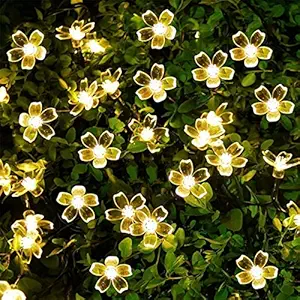 Epyz Solar Sakura Flower String Lights, 19.5ft 30 LED Blossom Flower String Light Solar Power for Outdoor Garden,Lawn,Patio,Christmas Tree,Party Decorations [ Warm Yellow Light, Pack of 1 ]