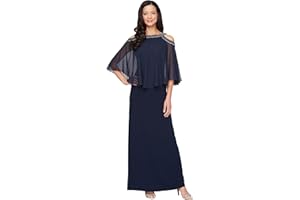 Alex Evenings Sukienka na specjalne okazje Kobiety Long Cold Shoulder Popover Mother of the Bride Dress, Elegant Evening Wear