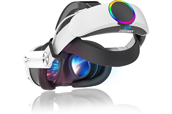 EVARY Sangle Compatible avec Meta/Quest 3/3S, Accessoire VR avec Batterie de 10000mAh offrant Une autonomie de Jeu de 3 à 5 Heures, Bandeau réglable Rapidement Rechargeable.