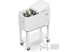 Bonnlo 57L Servierwagen mit Rollen, Beistellwagen, Patio-Kühlwagen, Kühlbox, Getränkekühler mit Flaschenöffner, Praktisch für Outdoor-Partys und BBQs, 35,5 X 66 X 81 cm, Weiß