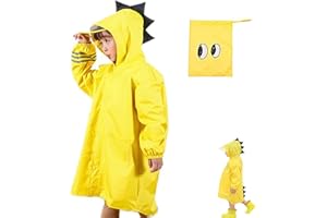 gotyou Imperméable Enfant Unisexe, Cute Angel-Dinosaur pour Enfant Polyester imperméable léger extérieur Dessin animé Manteau de Pluie, Capuche Portable Raincoat Pour École Randonnée(Taille : M)
