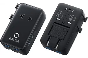 Anker Nano Adaptador Enchufe Universal de Viaje con 5 Puertos | 1 puerto CA, 2 USB A y 2 USB C, control de temperatura, apto para más de 200 países