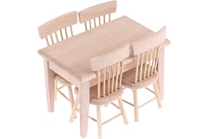 Scoutteemo Lot de 5 Meubles pour Maison de Poupées, 1:12 Ensemble de Maison Miniature, Table à Manger et Chaise Bois Meubles 3D